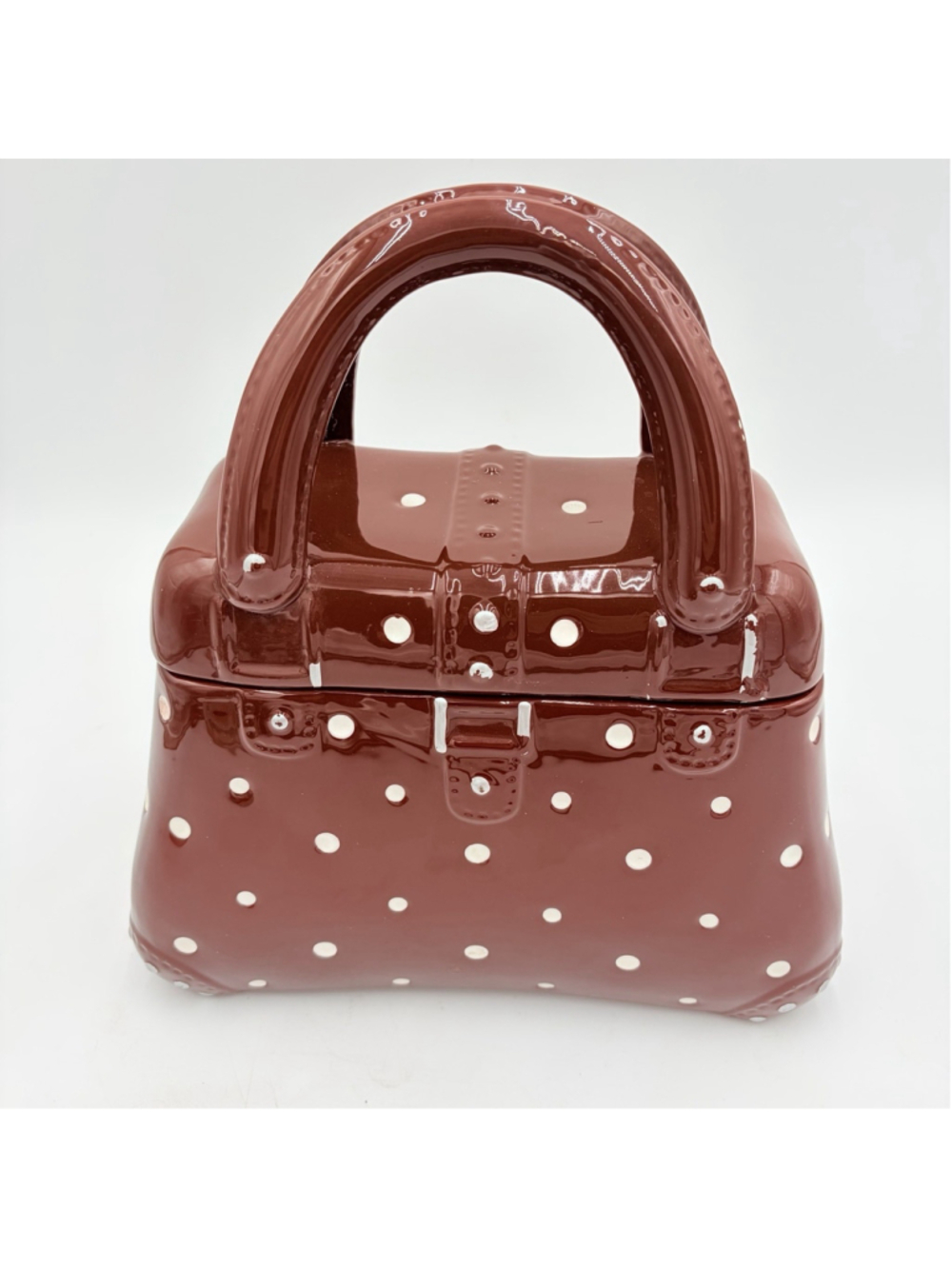 Temp-tations by Tara Polka Dot PURSE Cookie Jar Burgundy Ceramic Handbag